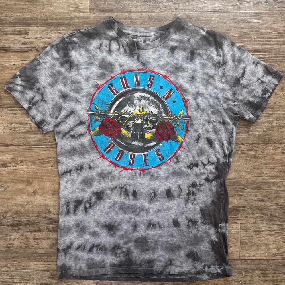 Guns N Roses Mens Large Gray Acid Wash Tie Dye‎ Graphic Band T-Shirt GNR